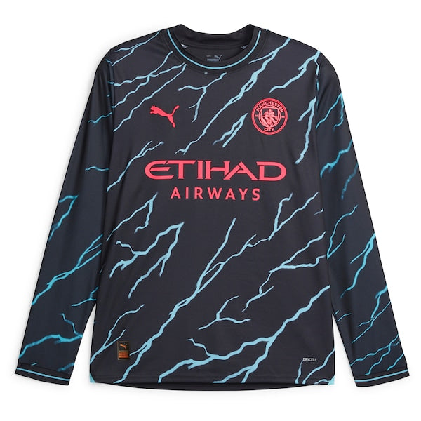 Jack Grealish Manchester City Puma 2023/24 Third Long Sleeve Replica Player Jersey - Navy - Image 3