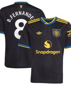 Alternative view of Bruno Fernandes Manchester United adidas Youth 2025/26 Third Replica Player Jersey - Black/Red/White