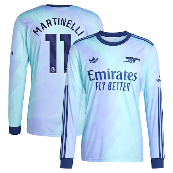 Gabriel Martinelli Arsenal adidas Originals 2024/25 Third Replica Long Sleeve Player Jersey - Aqua - Image 3