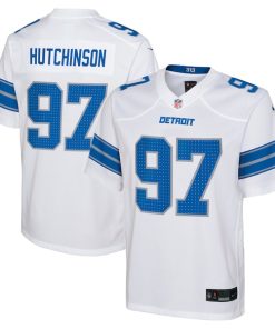 Alternative view of Aidan Hutchinson Detroit Lions Nike Youth Player Game Jersey - White