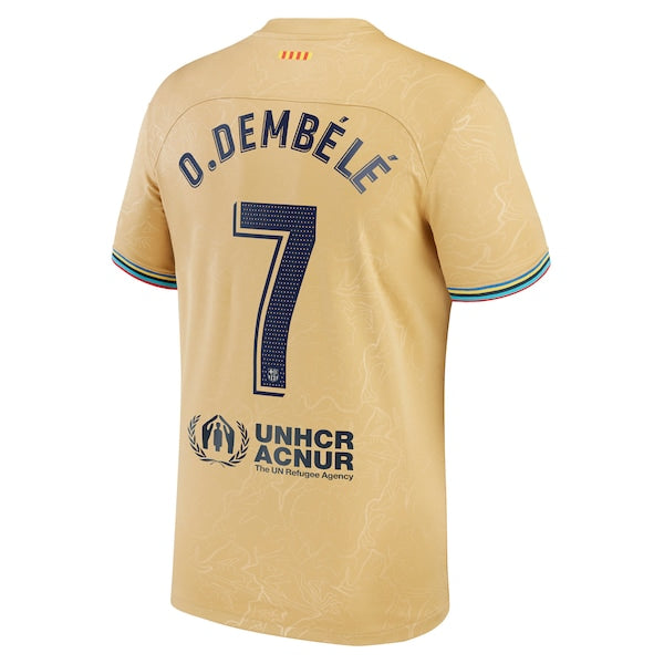 Ousmane Dembele Barcelona Nike 2022/23 Away Replica Player Jersey - Gold - Image 3