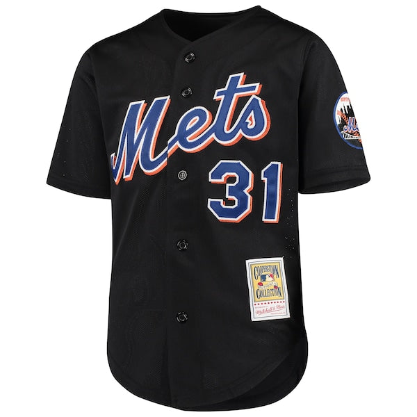 Mike Piazza New York Mets Youth Cooperstown Collection Mesh Batting Practice Jersey - Black/Orange - Image 3
