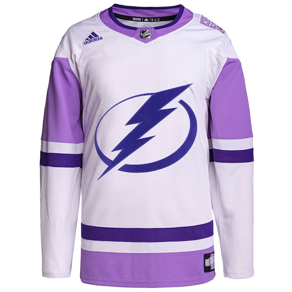Tampa Bay Lightning adidas Hockey Fights Cancer Primegreen Authentic Custom Jersey - White/Purple - Image 2