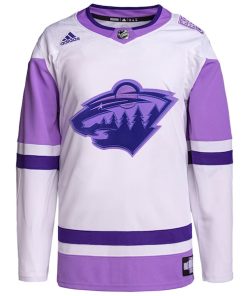 Alternative view of Minnesota Wild adidas Hockey Fights Cancer Primegreen Authentic Blank Practice Jersey - White/Purple