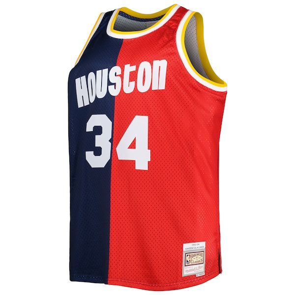 Hakeem Olajuwon Houston Rockets Big & Tall Hardwood Classics 1993/94 Split Swingman Jersey - Navy/Red - Image 2
