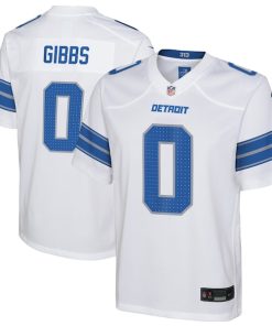 Alternative view of Jahmyr Gibbs Detroit Lions Nike Youth Game Jersey - White/Black/Blue