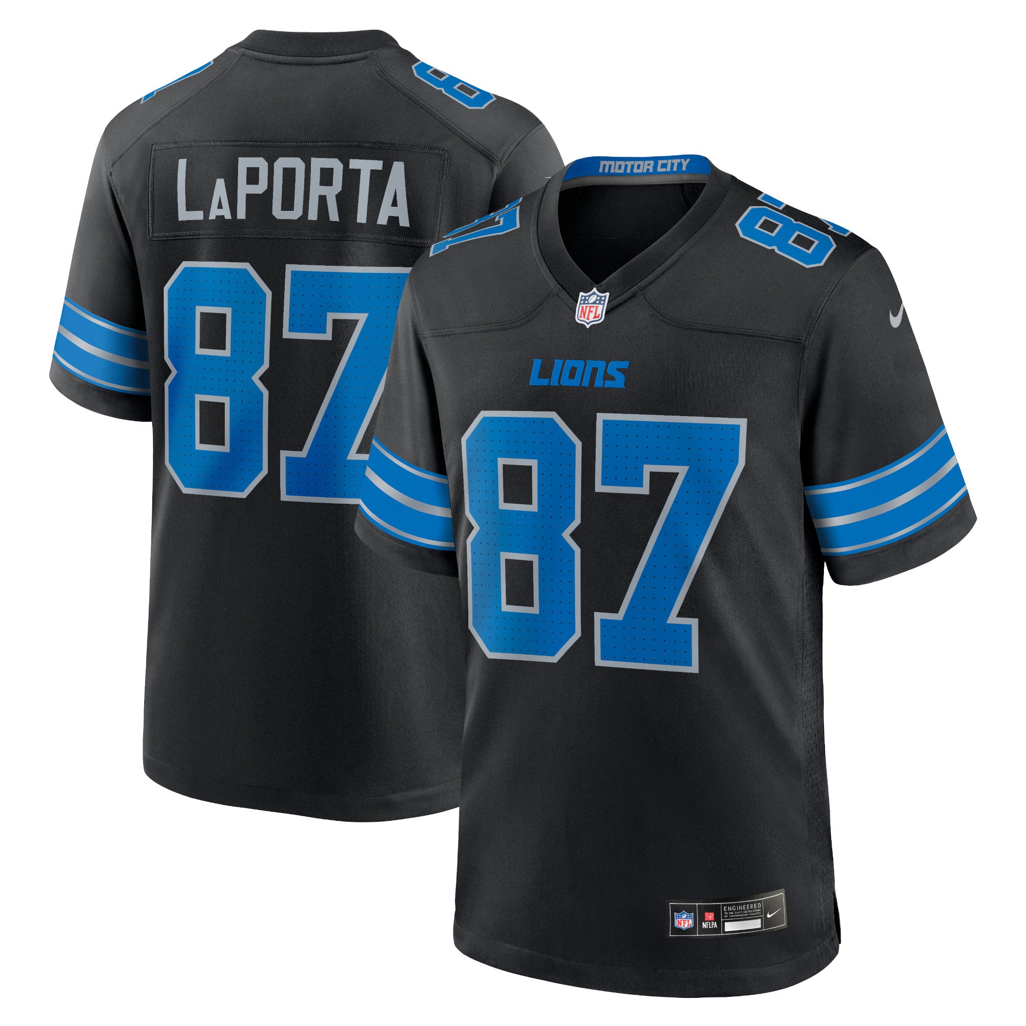 Sam LaPorta Detroit Lions Nike White Game Jersey - White/Black/Blue - Image 3