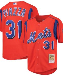 Alternative view of Mike Piazza New York Mets Youth Cooperstown Collection Mesh Batting Practice Jersey - Orange/Black