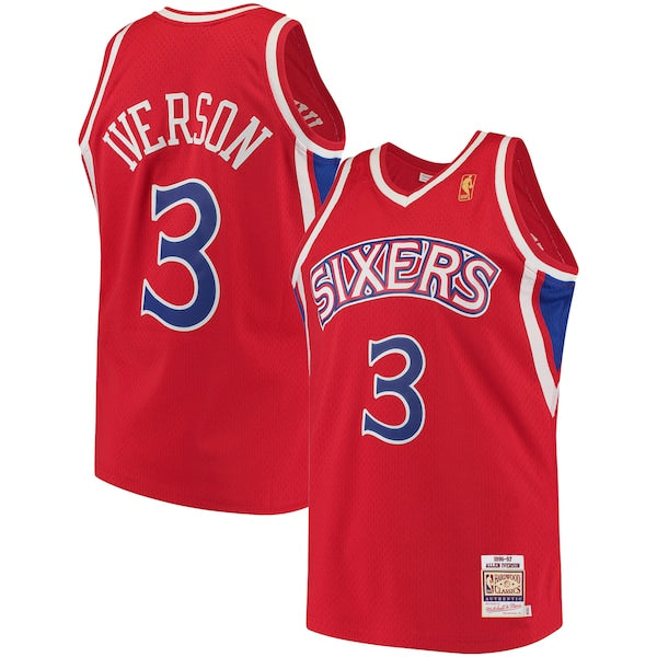 Allen Iverson Philadelphia 76ers 1996/97 Hardwood Classics Authentic Jersey - Red/Black/White - Image 2