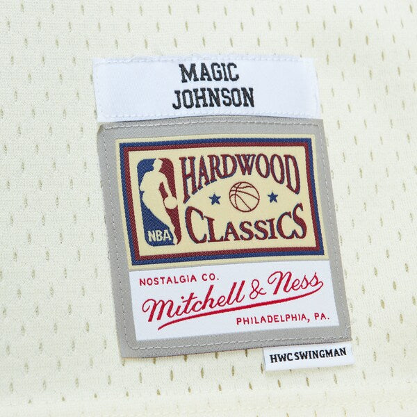 Magic Johnson Los Angeles Lakers Chainstitch Swingman Jersey - Cream - Image 3