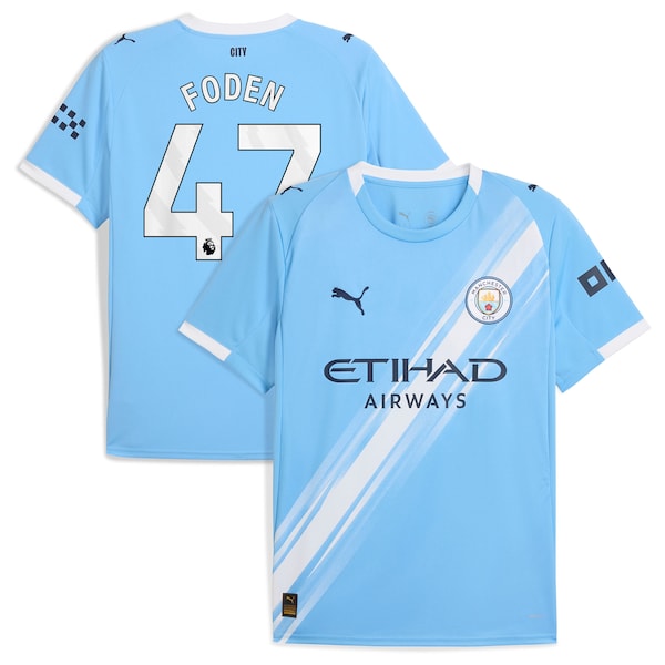 Phil Foden Manchester City Puma 2025/26 Home Replica Player Jersey - Sky Blue/Black/Green - Image 2