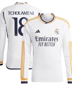 Alternative view of Aur¨¦lien Tchouam¨¦ni Los Merengues adidas 2023/24 Away Replica Long Sleeve Player Jersey - Navy/White