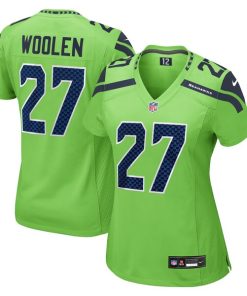 Tariq Woolen Seattle Seahawks Nike Women's  Game Jersey - Neon Green/Navy/Royal