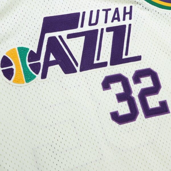 Karl Malone Utah Jazz Chainstitch Swingman Jersey - Cream - Image 5