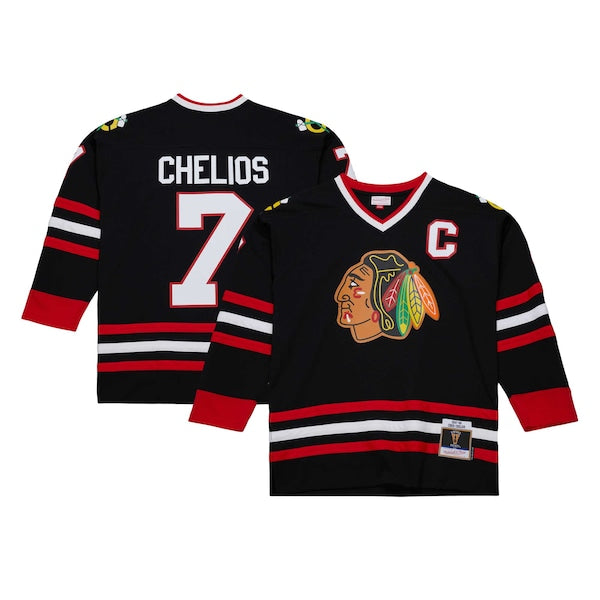 Chris Chelios Chicago Blackhawks 1997/98 Captain Patch Blue Line Player Jersey - Black