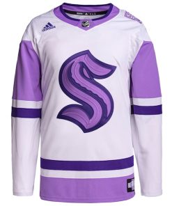 Alternative view of Seattle Kraken adidas Hockey Fights Cancer Primegreen Authentic Blank Practice Jersey - White/Purple