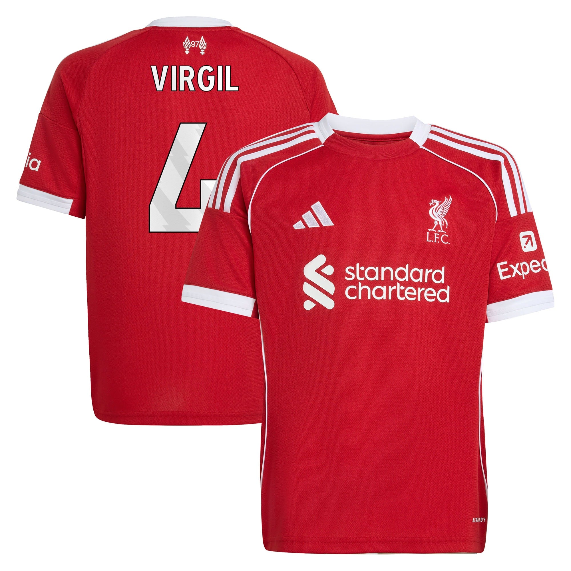 Virgil van Dijk Liverpool adidas Youth 2025/26 Third Replica Player Jersey - Green/Red - Image 9