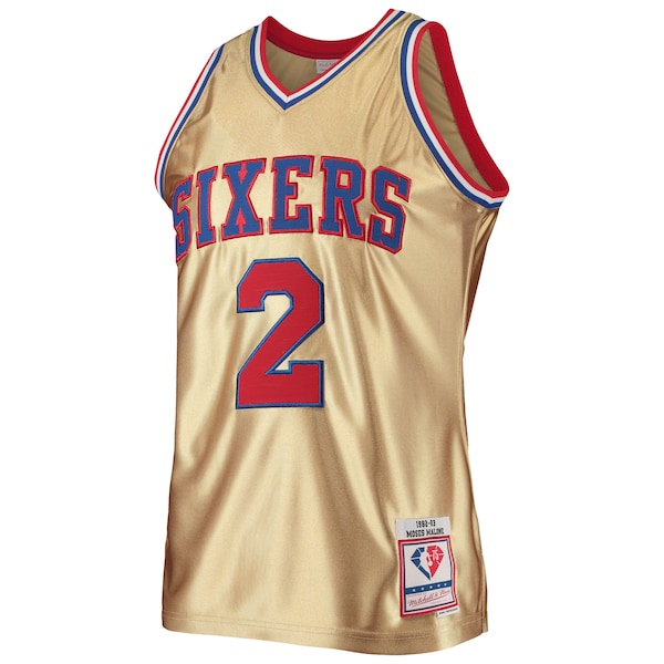 Moses Malone Philadelphia 76ers 75th Anniversary 1982/83 Hardwood Classics Swingman Jersey - Gold - Image 2