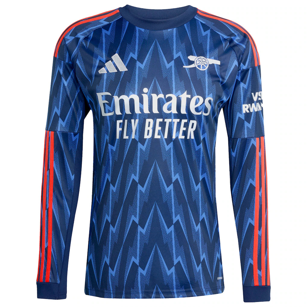 Arsenal adidas 2025/26 Away Replica Long Sleeve Custom Jersey - Blue/Red - Image 3