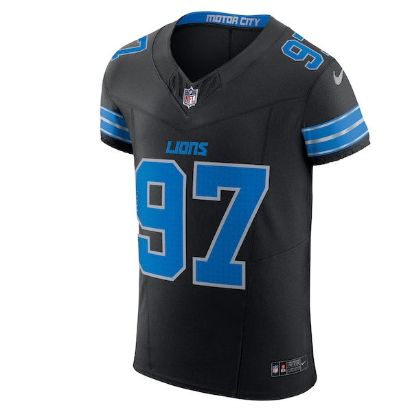 Aidan Hutchinson Detroit Lions Nike Alternate Vapor F.U.S.E. Elite Jersey - Black/Blue - Image 3