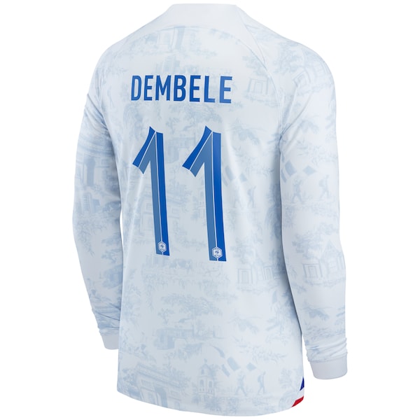 Ousmane Dembele France National Team Nike 2022/23 Away Breathe Stadium Replica Long Sleeve Jersey - White - Image 3