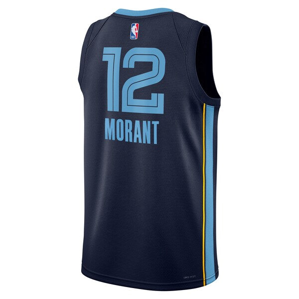 Ja Morant Memphis Grizzlies Nike Unisex Swingman Badge Player Jersey - Icon Edition - Navy - Image 3