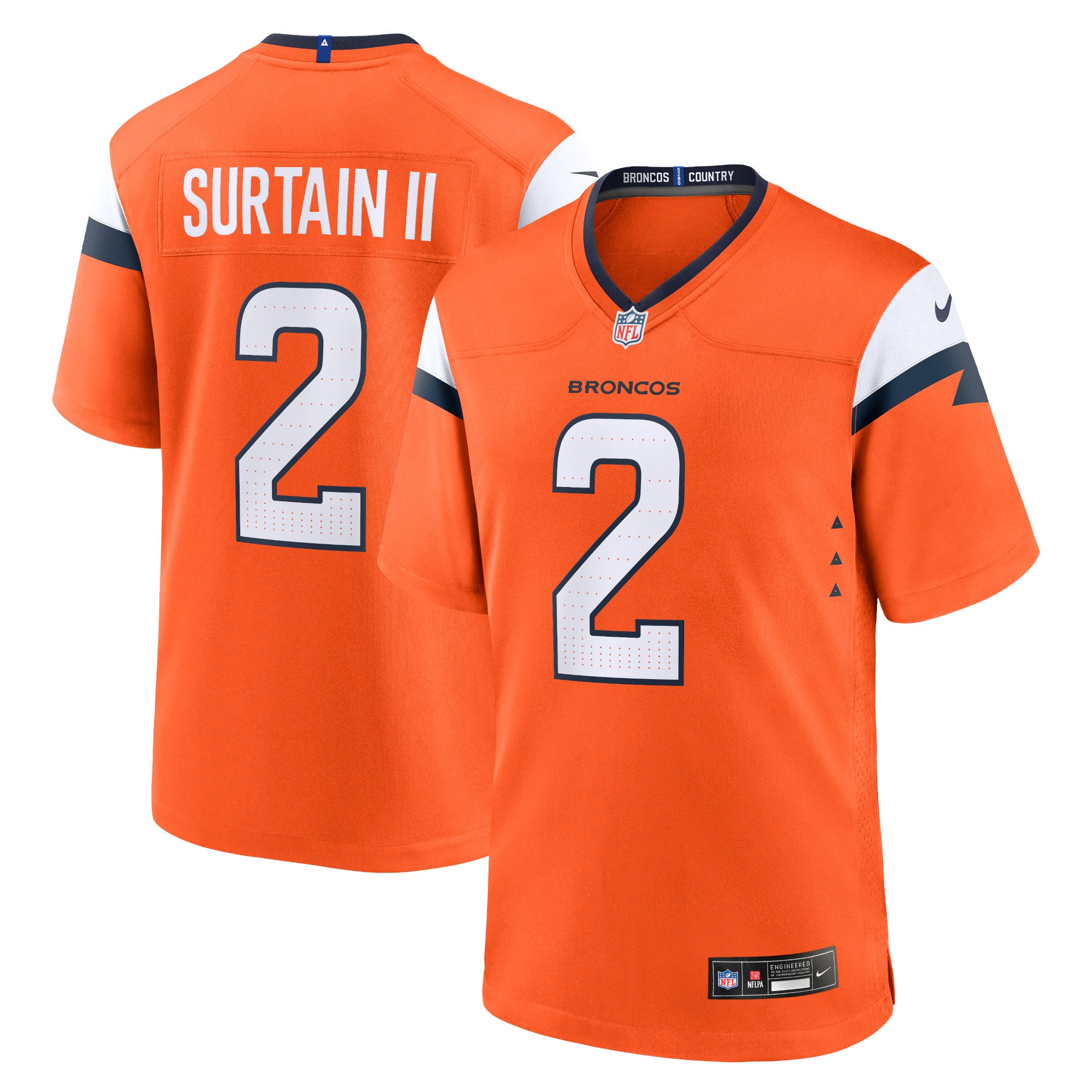 Patrick Surtain II Denver Broncos Nike Game Jersey - White/Navy/Orange - Image 8