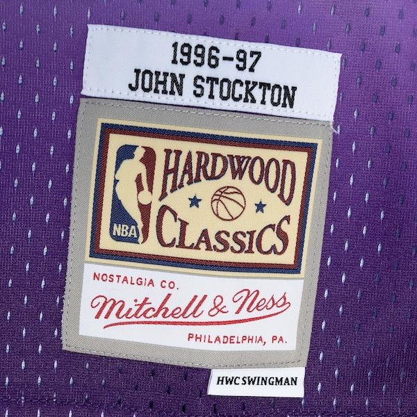 John Stockton Utah Jazz Hardwood Classics 1996/97 Split Swingman Jersey - Purple/Turquoise - Image 4