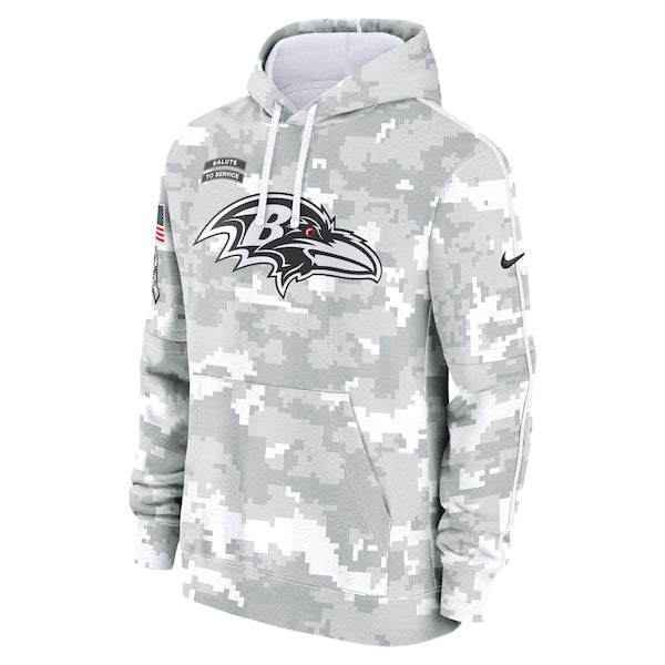 Baltimore Ravens Nike 2024 Salute to Service Club Fleece Pullover Hoodie - Arctic Camo - Image 2