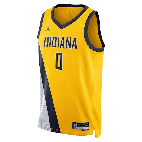 Tyrese Haliburton Indiana Pacers Jordan Brand Unisex Swingman Jersey - Statement Edition - Gold - Image 2
