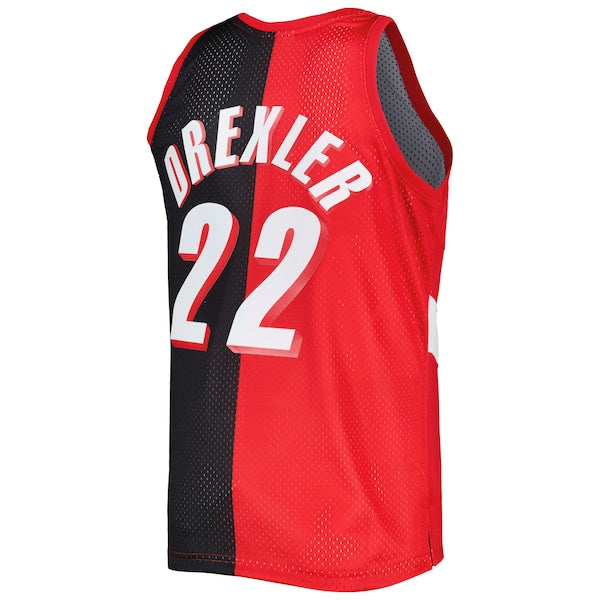 Clyde Drexler Portland Trail Blazers Hardwood Classics 1991/92 Split Swingman Jersey - Red/Black - Image 3