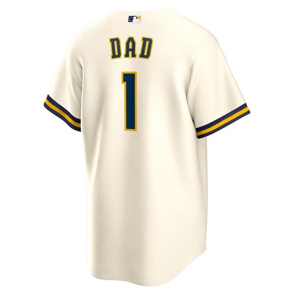 Milwaukee Brewers Nike #1 Dad Home Replica Jersey - White - Image 3