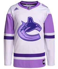Alternative view of Vancouver Canucks adidas Hockey Fights Cancer Primegreen Authentic Custom Jersey - White/Purple