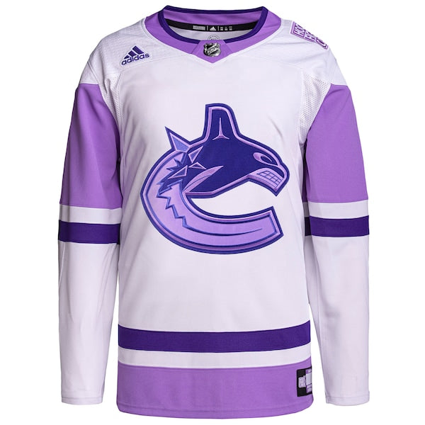 Vancouver Canucks adidas Hockey Fights Cancer Primegreen Authentic Custom Jersey - White/Purple - Image 2