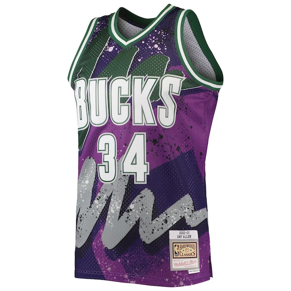 Ray Allen Milwaukee Bucks Hardwood Classics 2000/01 Hyper Hoops Swingman Jersey - Purple - Image 2