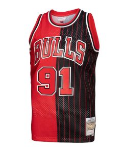 Alternative view of Dennis Rodman Chicago Bulls Hardwood Classics 1995/96 Split Swingman Jersey - Red/Black