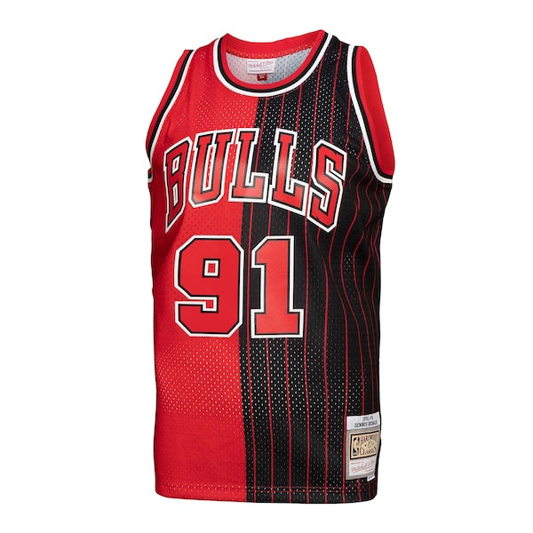 Dennis Rodman Chicago Bulls Hardwood Classics 1995/96 Split Swingman Jersey - Red/Black - Image 2