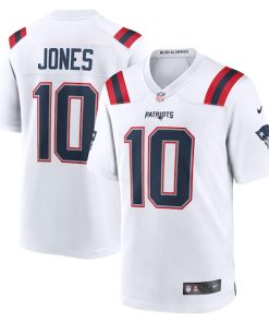 Alternative view of Mac Jones New England Patriots Nike Player Game Jersey - White/Navy/Red