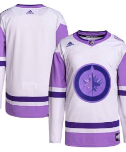 Winnipeg Jets adidas Hockey Fights Cancer Primegreen Authentic Blank Practice Jersey - White/Purple