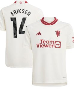 Alternative view of Christian Eriksen Manchester United adidas Youth 2023/24 Third Replica Player Jersey - White/Green