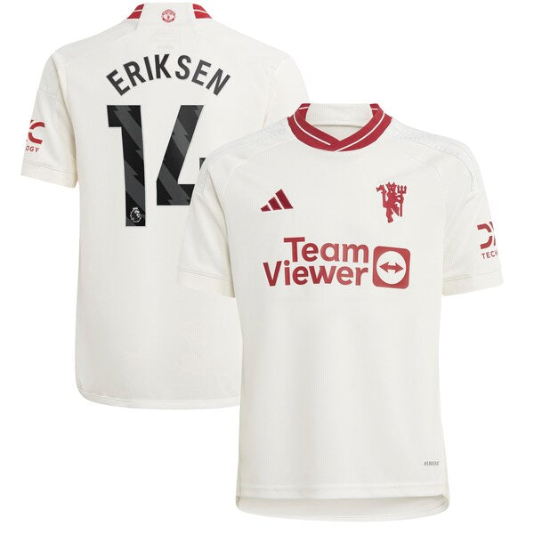 Christian Eriksen Manchester United adidas Youth 2023/24 Third Replica Player Jersey - White/Green - Image 2