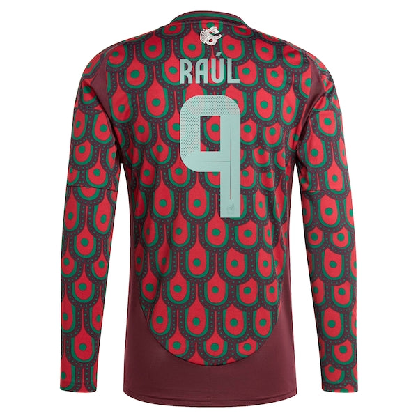 Raul Jimenez Mexico National Team adidas 2024 Home Replica Player Long Sleeve Jersey - Burgundy - Image 3