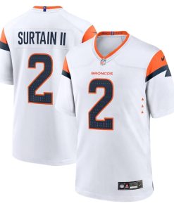 Alternative view of Patrick Surtain II Denver Broncos Nike Game Jersey - White/Navy/Orange