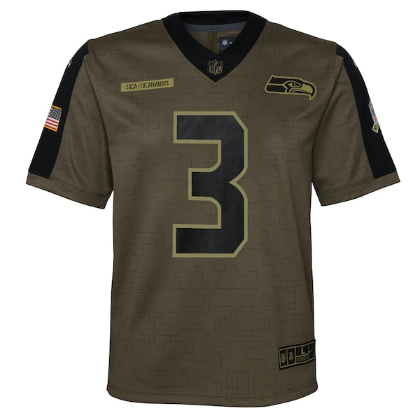Russell Wilson Seattle Seahawks Nike Youth 2021 Salute To Service Game Jersey - Olive - Image 2