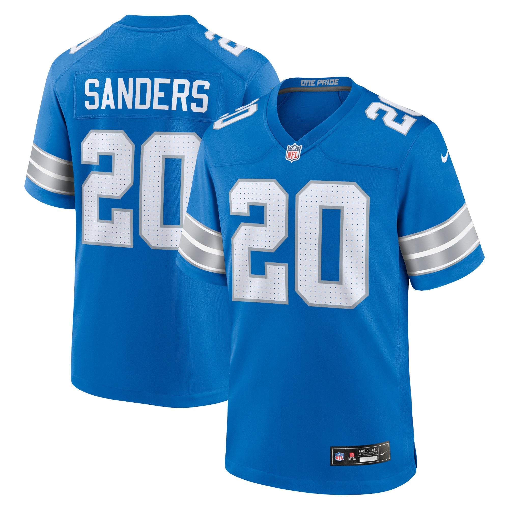 Barry Sanders Detroit Lions Nike Retired Player Game Jersey - White/Black/Blue - Image 2