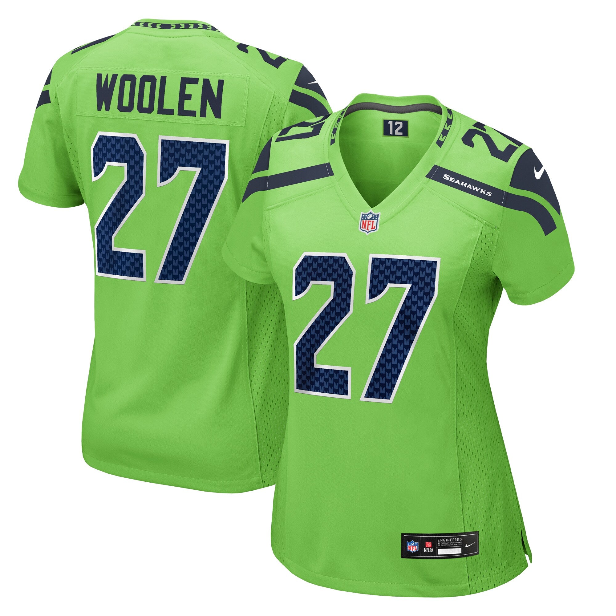 Tariq Woolen Seattle Seahawks Nike Women's Throwback Player Game Jersey - Royal/Navy/Neon Green - Image 14