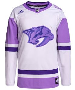 Alternative view of Nashville Predators adidas Hockey Fights Cancer Primegreen Authentic Blank Practice Jersey - White/Purple