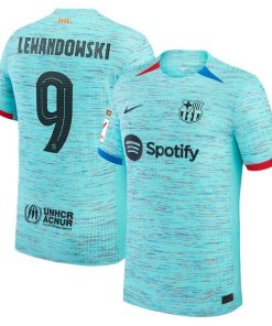 Robert Lewandowski Barcelona Nike 2023/24 Third Authentic Jersey - Aqua/Royal/White
