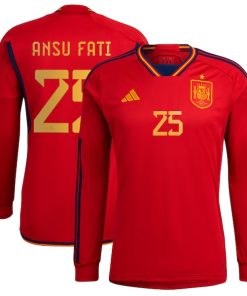 Ansu Fati Spain National Team adidas 2022/23 Home Long Sleeve Replica Jersey - Red