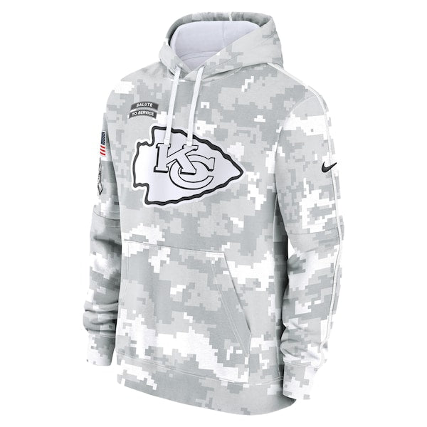 Kansas City Chiefs Nike 2024 Salute to Service Club Fleece Pullover Hoodie - Arctic Camo - Image 2